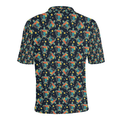 Sea Turtle Colorful with bubble Print Men Polo Shirt