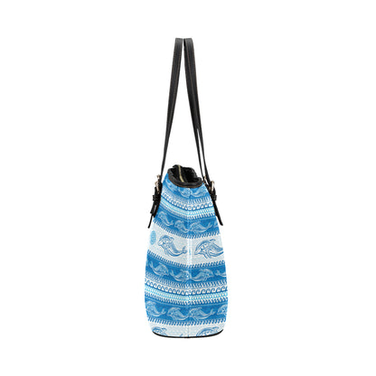 Dolphin Tribal Print Pattern Leather Tote Bag