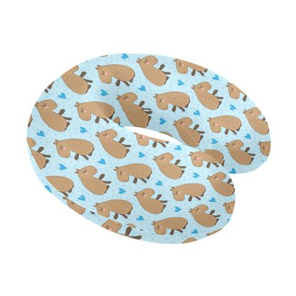 Capybara Pattern Print Design 01 U-Shaped Travel Neck Pillow