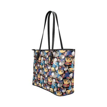 Sloth Cartoon Design Themed Print Leather Tote Bag