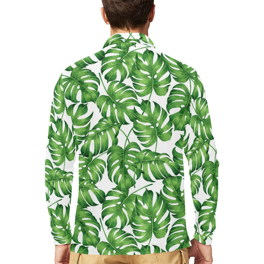 Palm Leaves Pattern Print Design PL08 Long Sleeve Polo Shirt For Men's