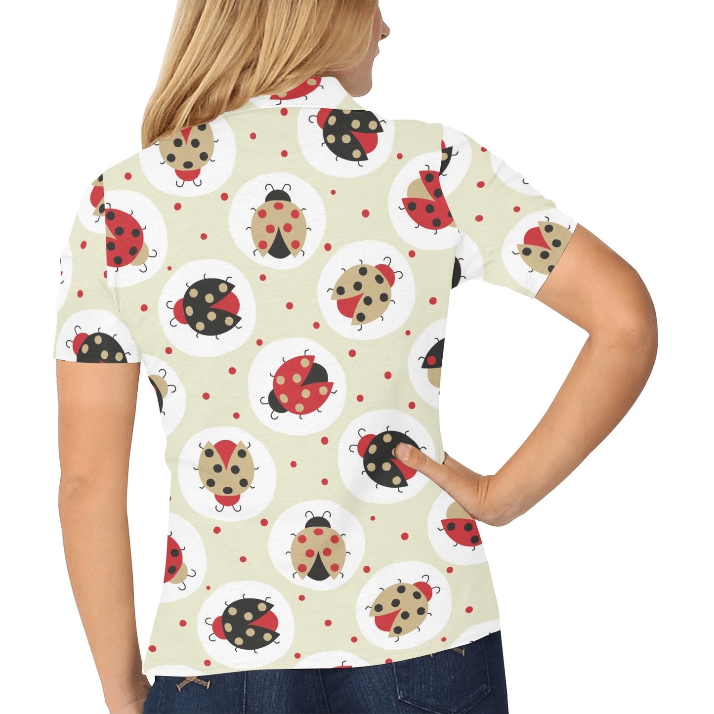 Ladybug Pattern Print Design 03 Women's Polo Shirt