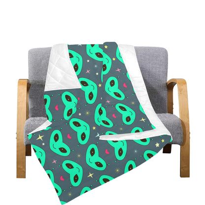 Alien Head Heart Pattern Print Design 03 Premium Quilt