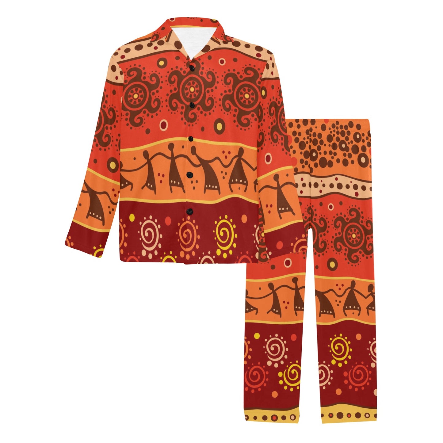 African Pattern Print Design 04 Men's Long Pajama Set
