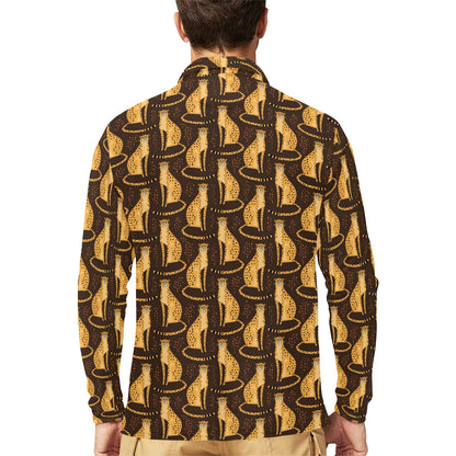Cheetah Pattern Print Design 03 Long Sleeve Polo Shirt For Men's