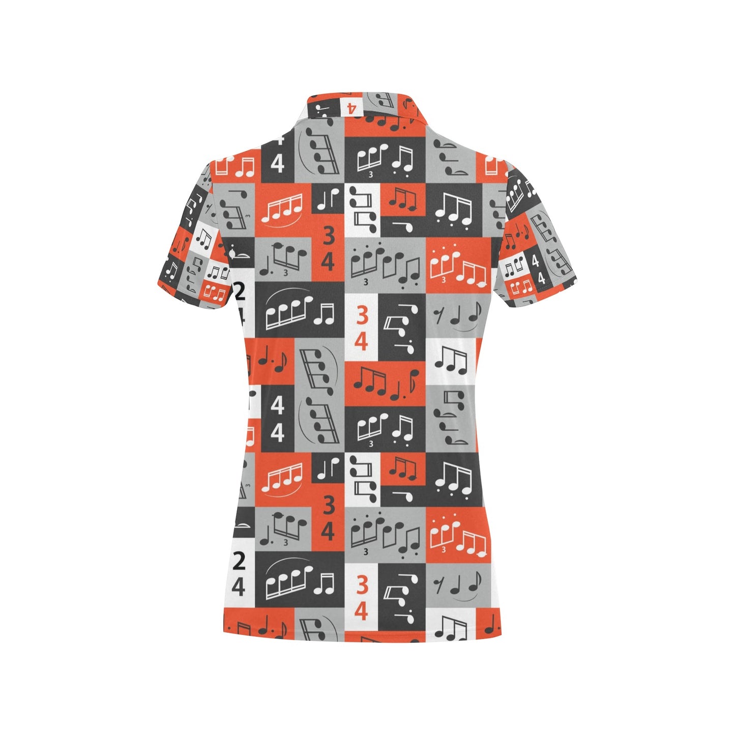 Music Note Design Themed Print Women's Polo Shirt