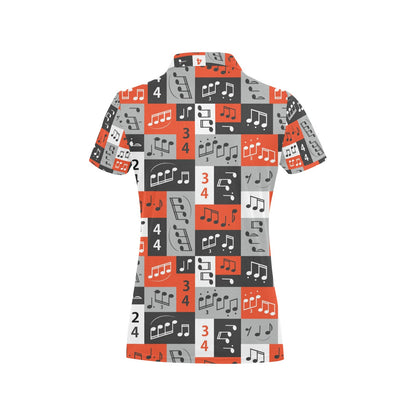 Music Note Design Themed Print Women's Polo Shirt