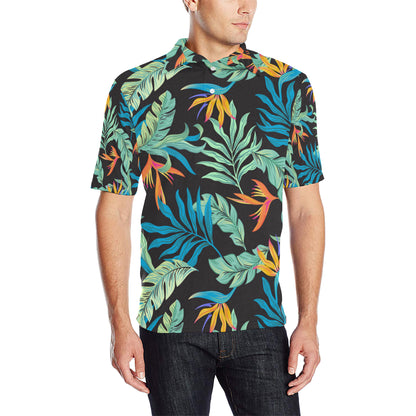 Tropical Palm Leaves Hawaiian Flower Men Polo Shirt