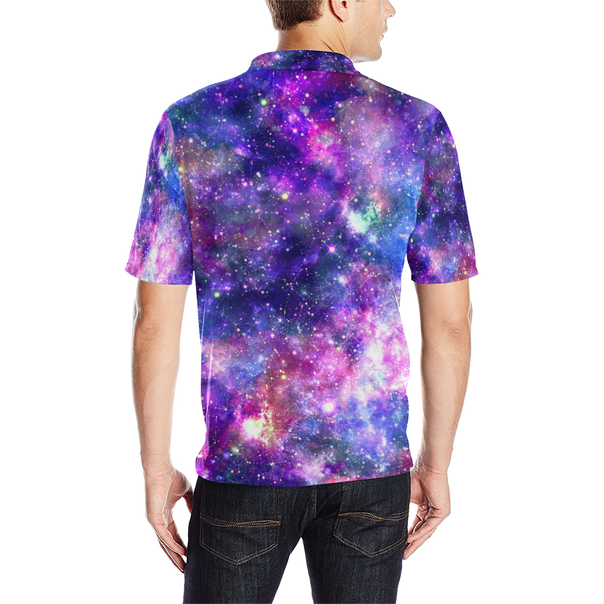 Galaxy Night Stardust Space Print Men Polo Shirt