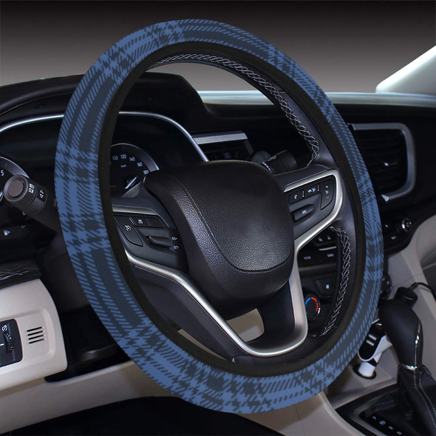Tartan Blue Print Design LKS304 Steering Wheel Cover with Elastic Edge