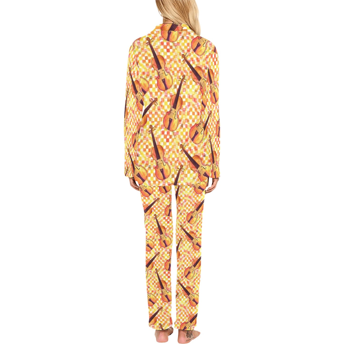 Violin Pattern Print Design 03 Women's Long Pajama Set
