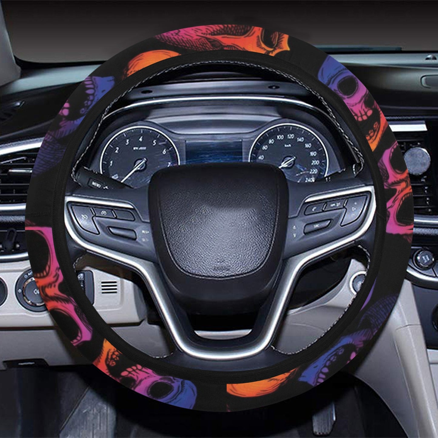 Skull Multicolor Print Design LKS3011 Steering Wheel Cover with Elastic Edge