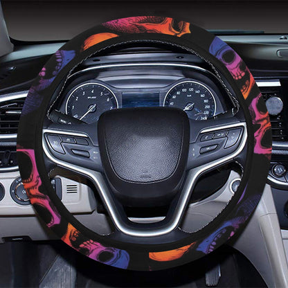 Skull Multicolor Print Design LKS3011 Steering Wheel Cover with Elastic Edge