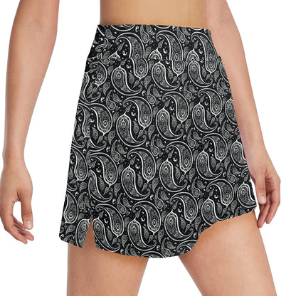 Paisley Black Design Print 17" Golf & Pickleball Skort with Pockets