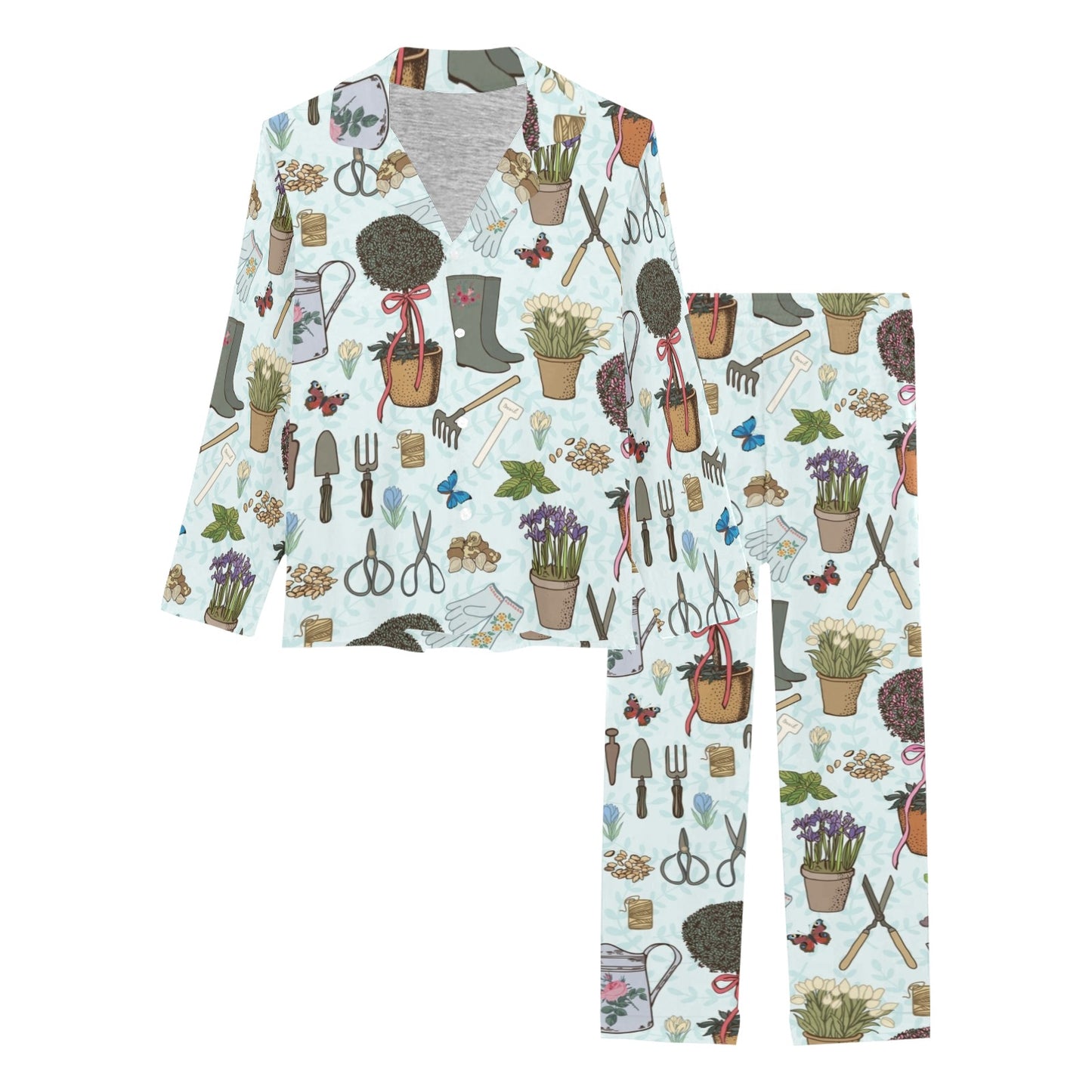 Gardening Pattern Print Design G01 Women's Long Pajama Set