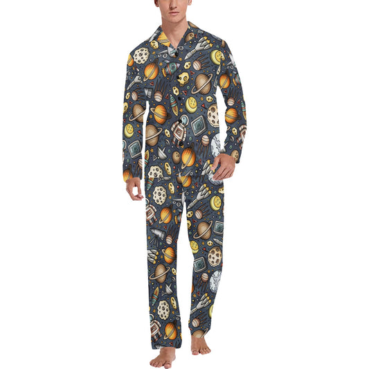 Space Pattern Print Men's Long Pajama Set