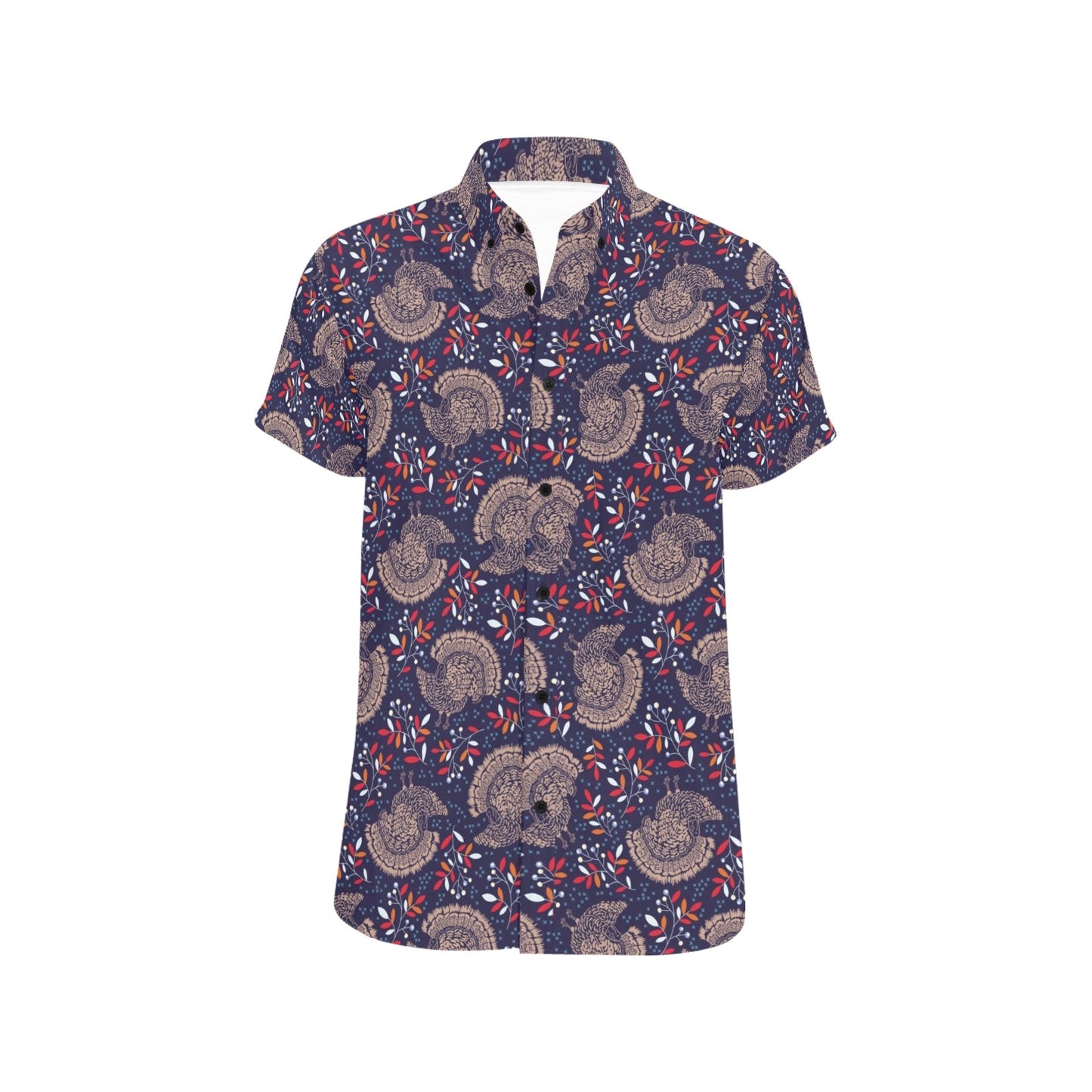 Turkey Print Design LKS401 Men Short Sleeve Button Up Shirt