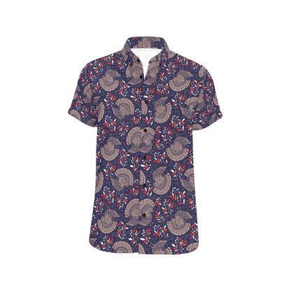 Turkey Print Design LKS401 Men Short Sleeve Button Up Shirt