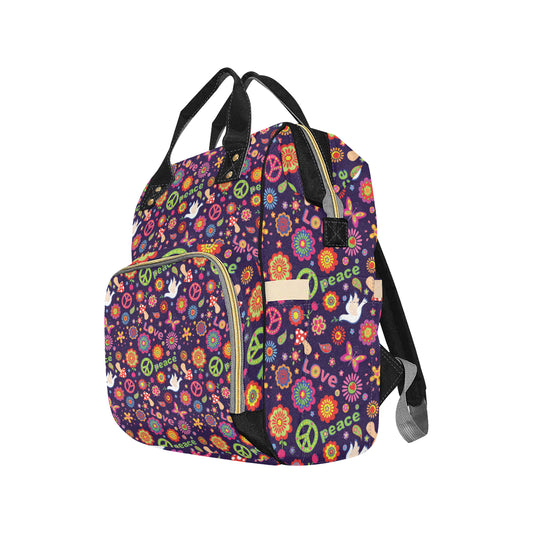 Flower Power Peace Design Print Diaper Bag Backpack