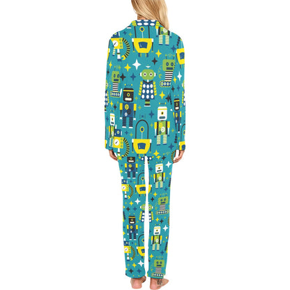 Robot Pattern Print Design A02 Women's Long Pajama Set