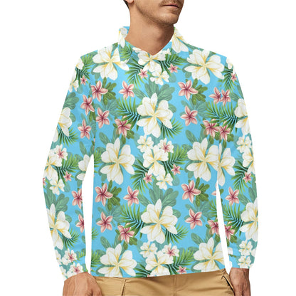 Plumeria Pattern Print Design PM028 Long Sleeve Polo Shirt For Men's