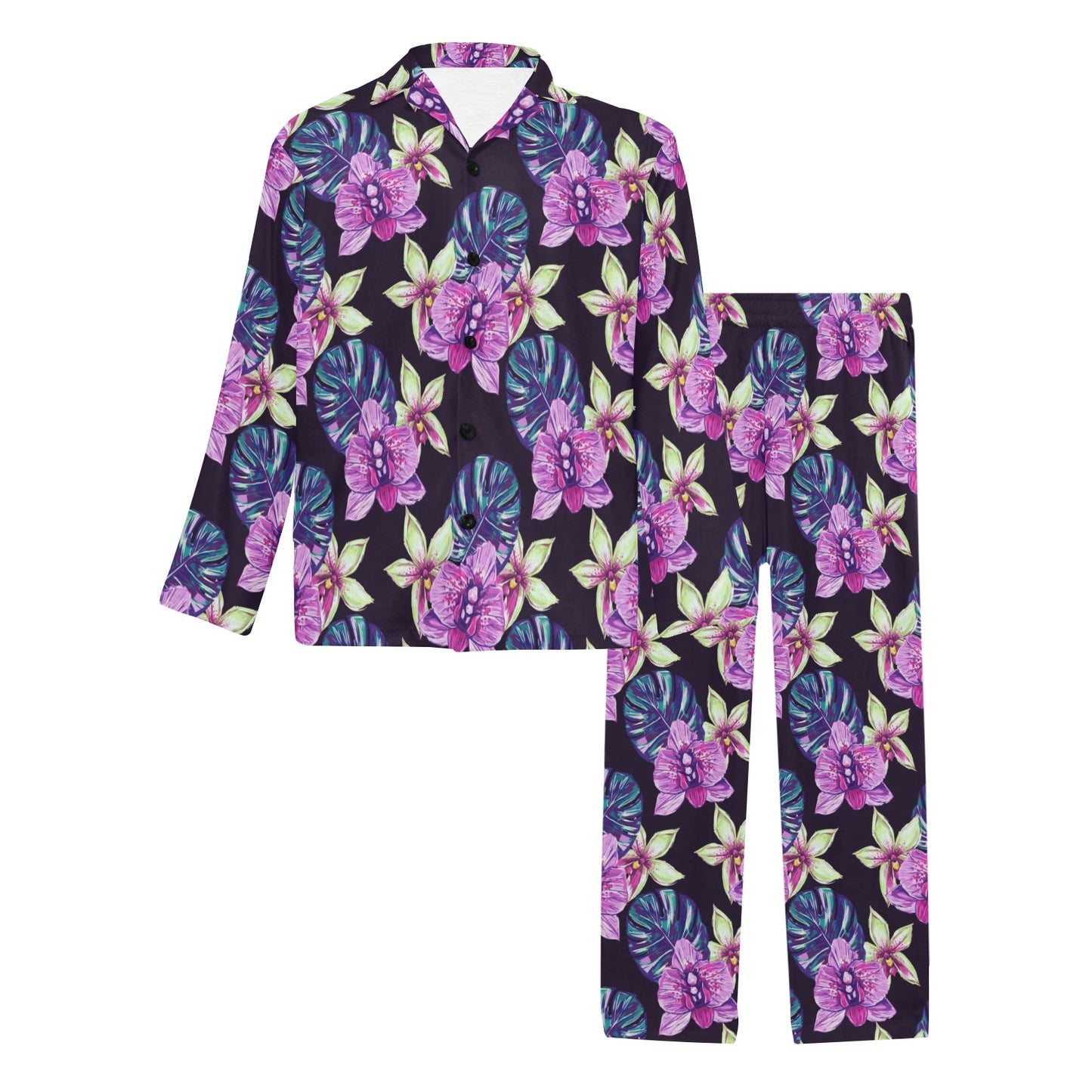 Orchid Pattern Print Design OR010 Men's Long Pajama Set