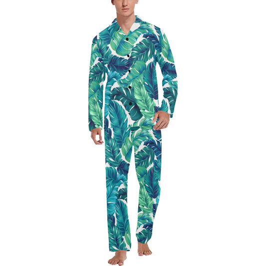 Brightness Tropical Palm Leaves Men's Long Pajama Set