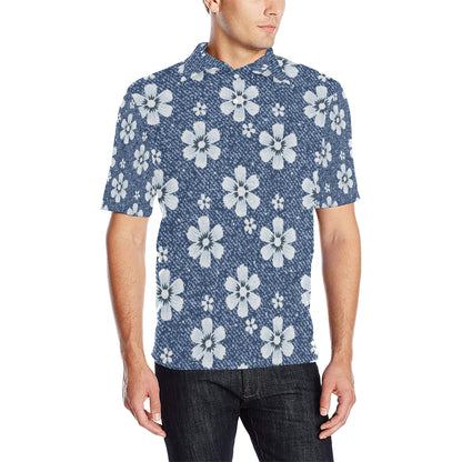 Jean Flower Pattern Print Design 03 Men Polo Shirt
