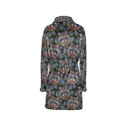 Raccoon Pattern Print Design A03 Women's Fleece Robe