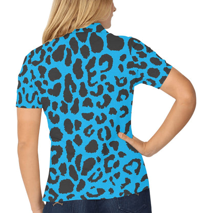 Cheetah Blue Print Pattern Women's Polo Shirt