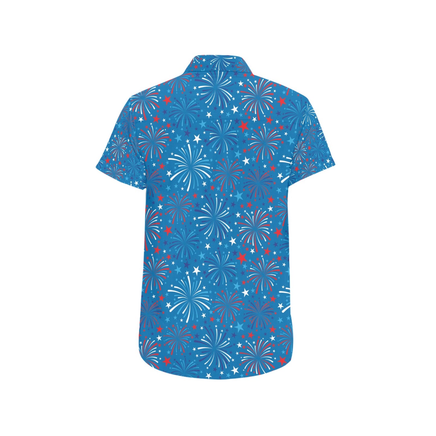 Firework Celebration Print Design LKS304 Men Short Sleeve Button Up Shirt