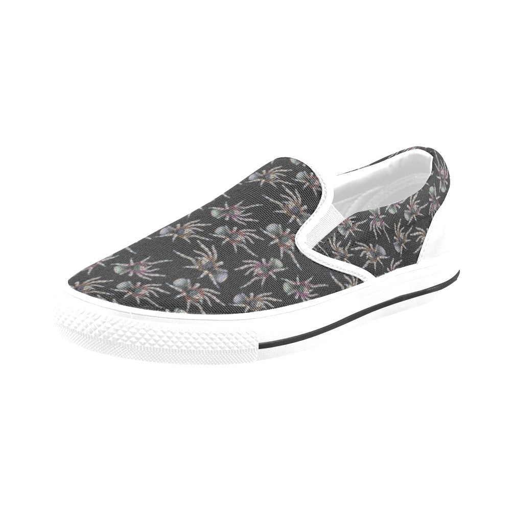 Tarantula Print Design LKS402 White Slip Ons Canvas Women's Shoes