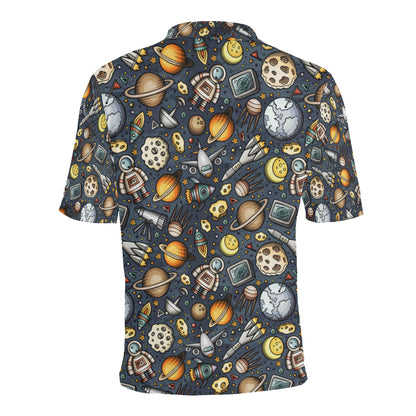 Space Pattern Print Men Polo Shirt