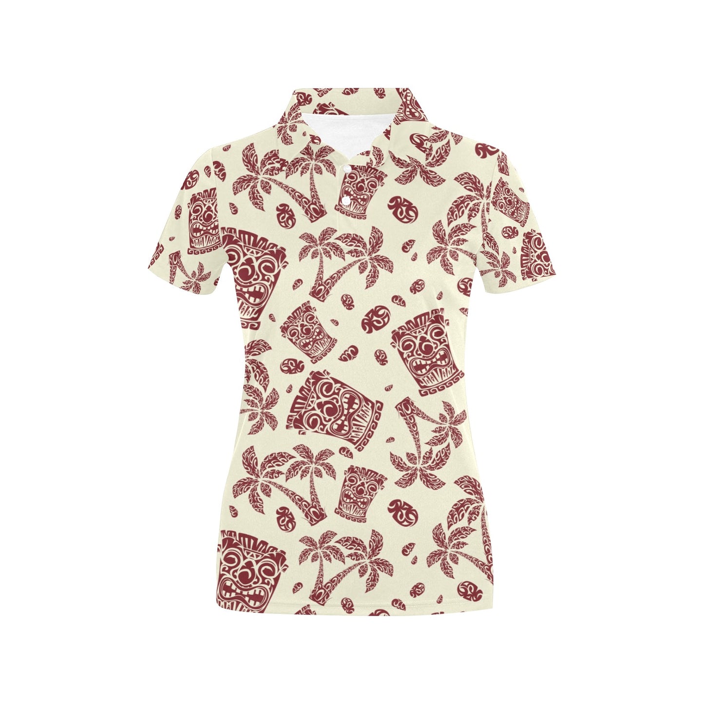 Tiki Tribal Mask Palm Tree Women's Polo Shirt