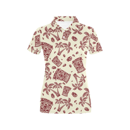 Tiki Tribal Mask Palm Tree Women's Polo Shirt
