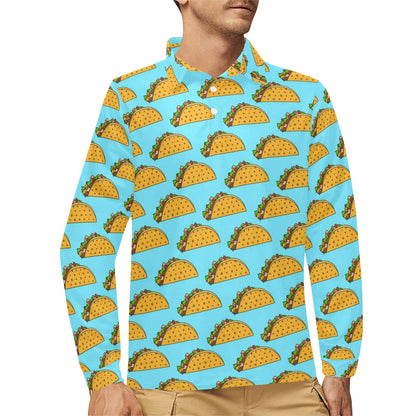 Taco Pattern Print Design TC03 Long Sleeve Polo Shirt For Men's
