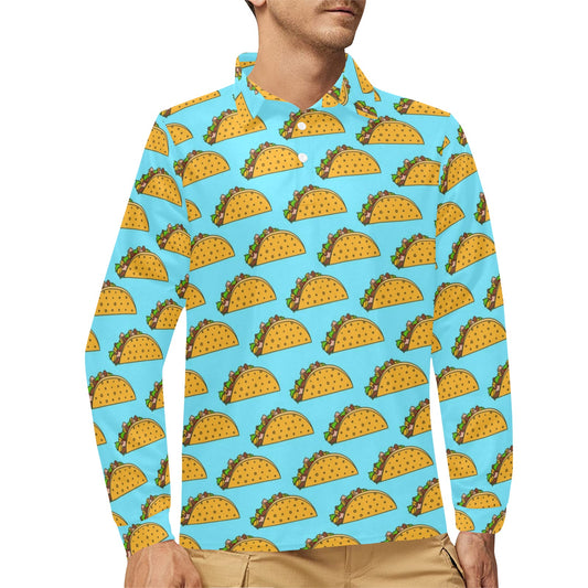 Taco Pattern Print Design TC03 Long Sleeve Polo Shirt For Men's