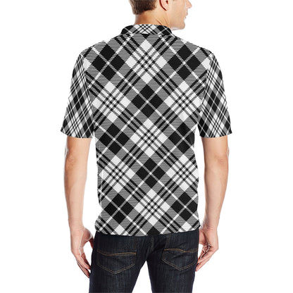 Plaid Black White Pattern Print Design A02 Men Polo Shirt