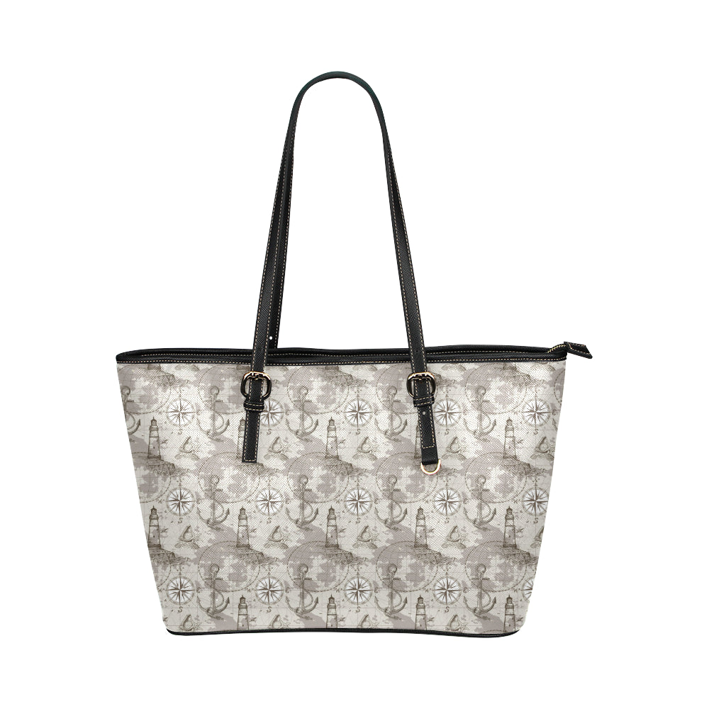 Nautical Map Design Themed Print Leather Tote Bag