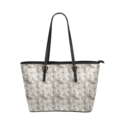 Nautical Map Design Themed Print Leather Tote Bag