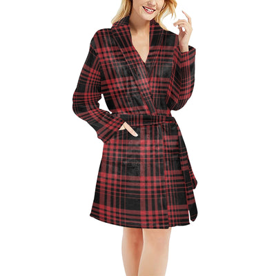 Tartan Red Black Print Design LKS303 Women's Fleece Robe