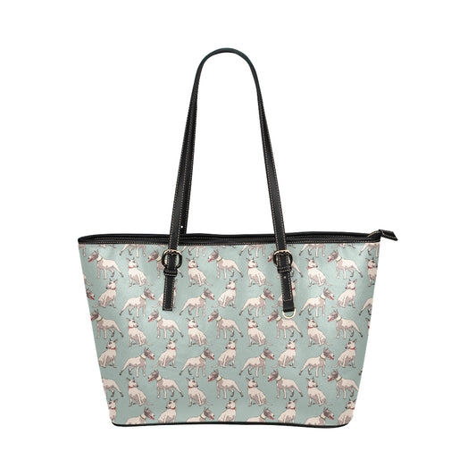 Bull Terrier Cute Print Pattern Leather Tote Bag