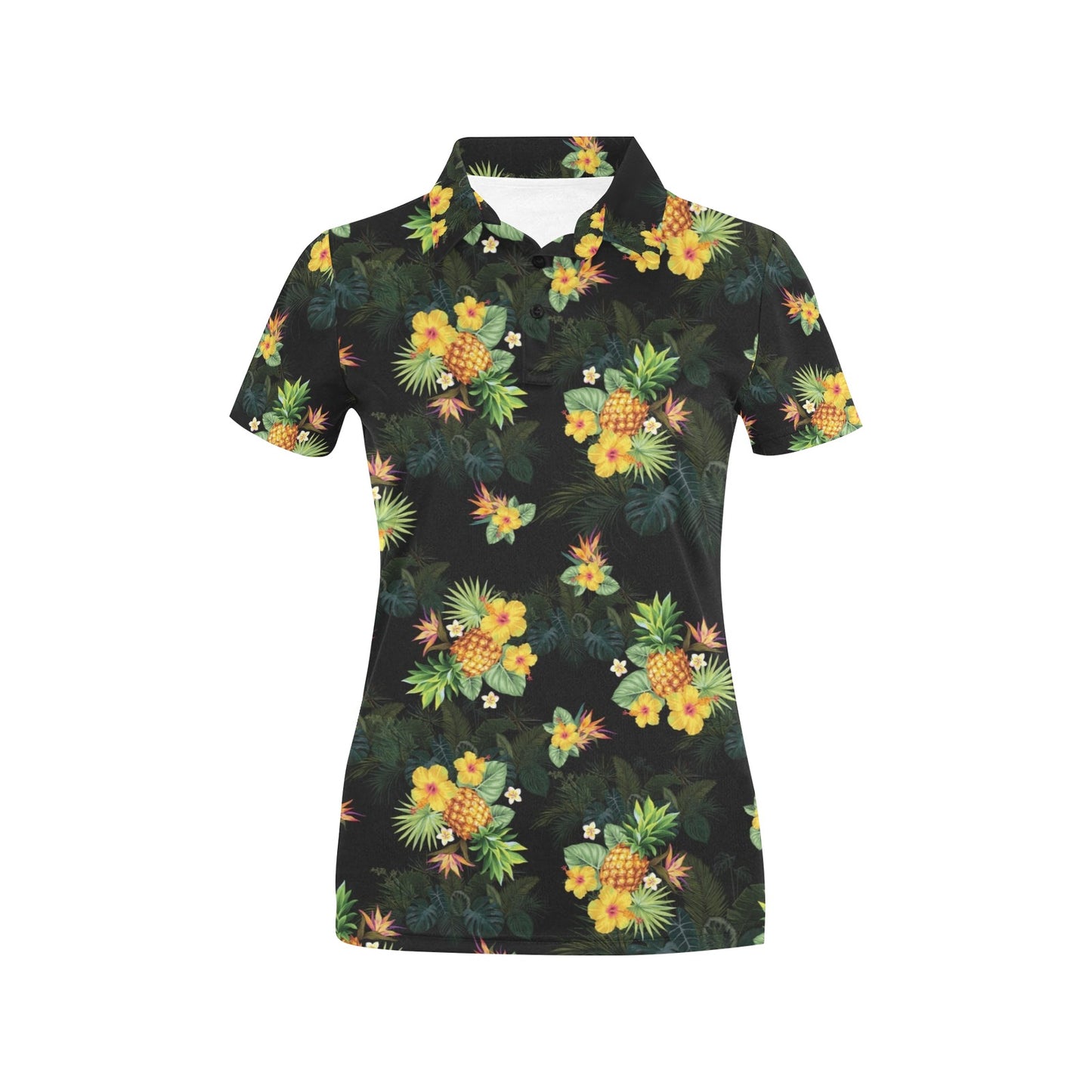 Pineapple Tropical Flower Print Pattern Women's Polo Shirt