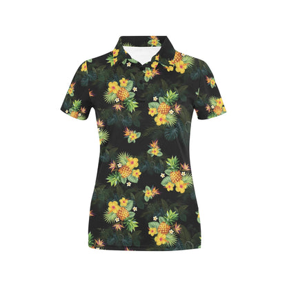 Pineapple Tropical Flower Print Pattern Women's Polo Shirt