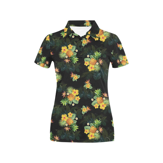 Pineapple Tropical Flower Print Pattern Women's Polo Shirt