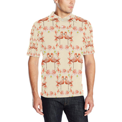 Flamingo Hibiscus Print Pattern Men Polo Shirt