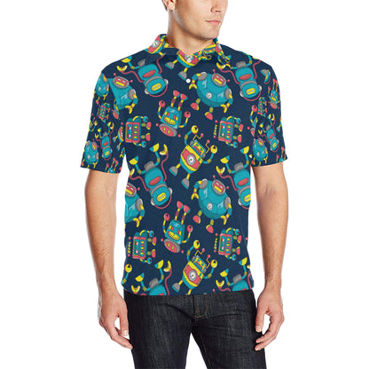 Robot Pattern Print Design A05 Men Polo Shirt