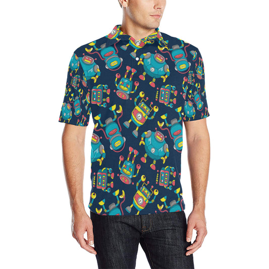 Robot Pattern Print Design A05 Men Polo Shirt