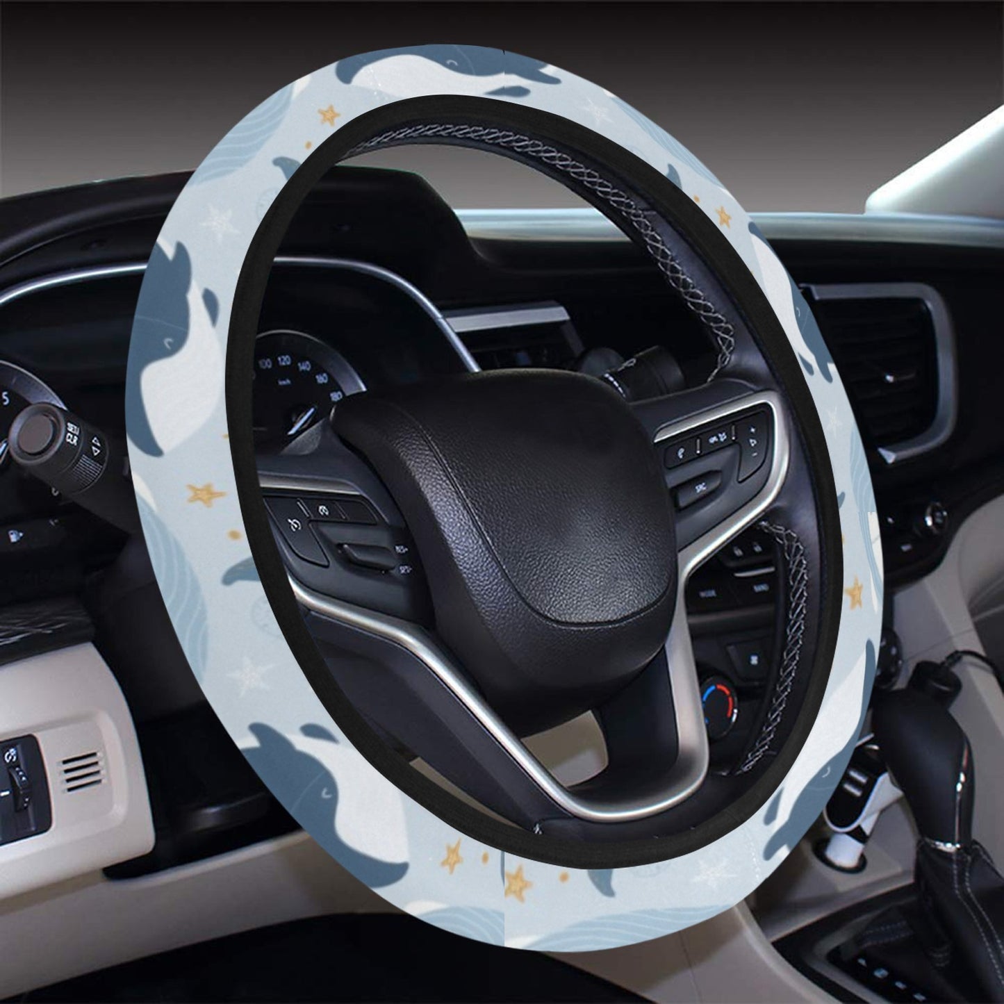 Whale Print Design LKS305 Steering Wheel Cover with Elastic Edge