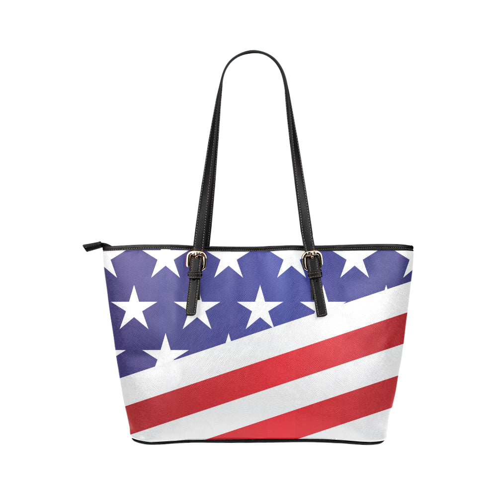 American flag Print Leather Tote Bag